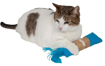 Pet Life Rectangular Duffle Crinkle Plush Faux Fur Teaser Catnip Kitty Cat Toy - Blue