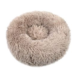 Small Large Pet Dog Puppy Cat Calming Bed Cozy Warm Plush Sleeping Mat Kennel, Round - 20in - Light Coffee