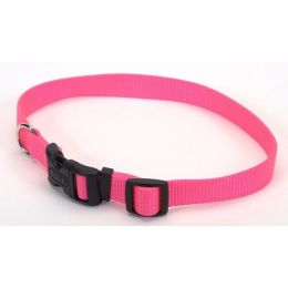 Coastal Adjustable Nylon Dog Collar with Plastic Buckle Neon Pink 3-4 in x 14-20 in